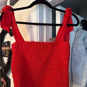 Altar'd State Red Shirred Tie-Shoulder Camisole
